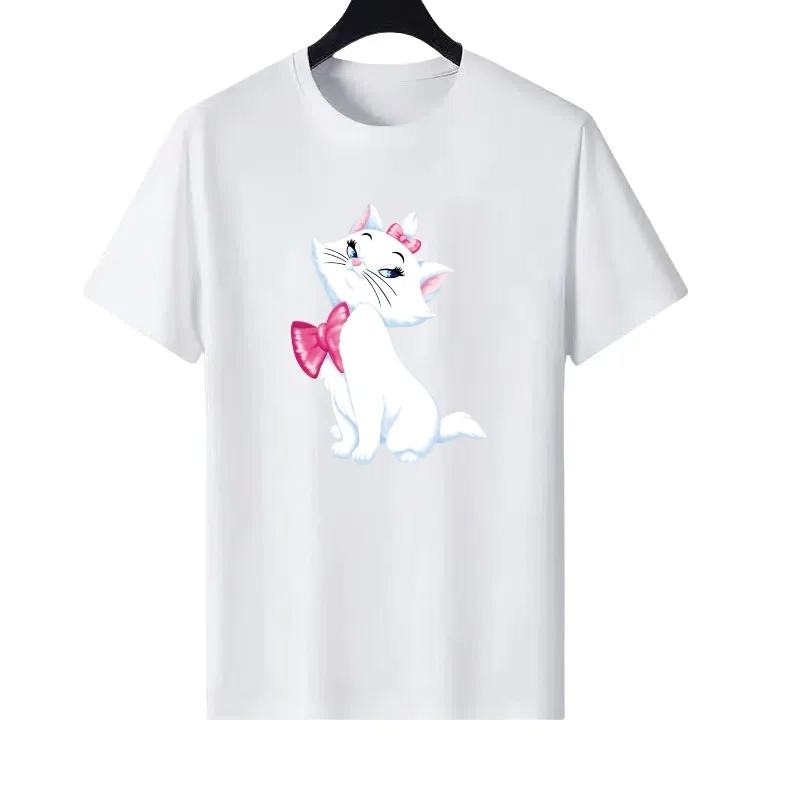 

Disney Marie Cat Pattern Woman Round Neck Loose Parent-child Clothing Cartoon Ladies Cheap Y2k Short Sleeves T-Shirt Sweatshirts