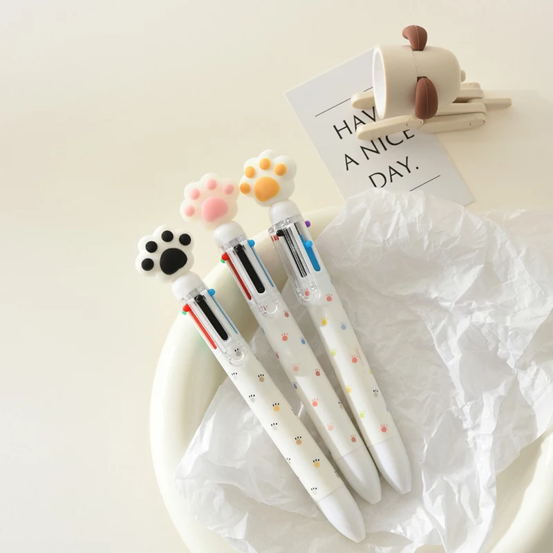 6 Colors Cute Cat Paw Ballpoint Pens Kawaii press pens Students Rollerball Pens Korean Stationery School Office Writing Supplies