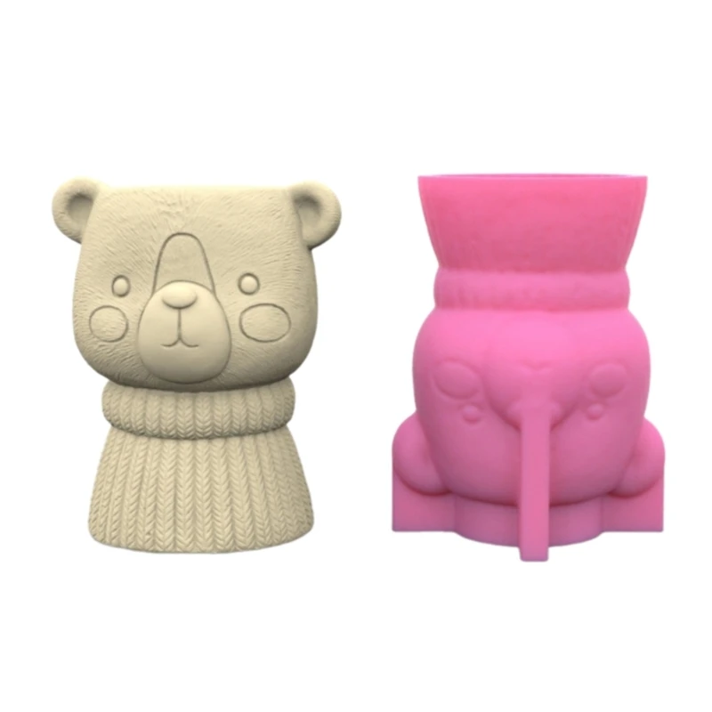 

3D Bear Flower Pots Mold Epoxy Resin Molds Pen Holder Holder Cement Planter Silicone Mould Home Decorations