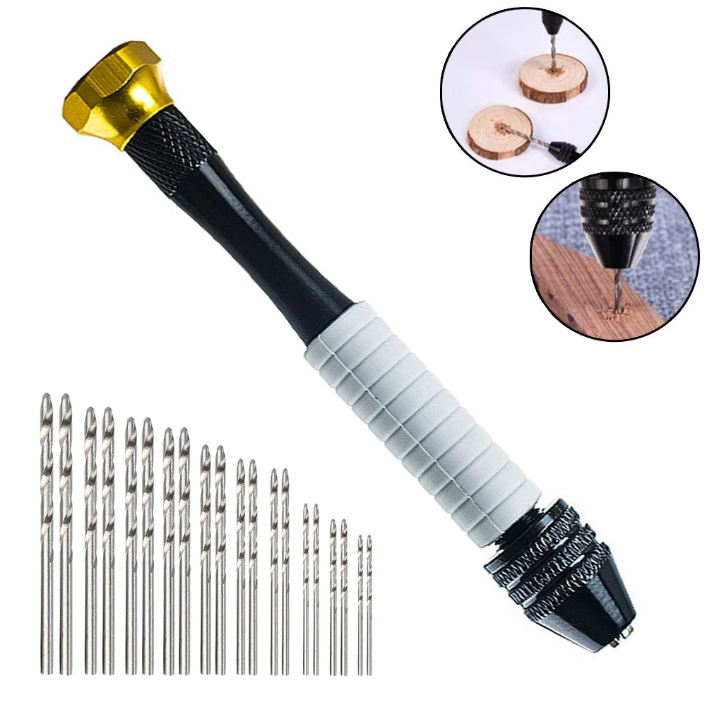 Hand Drill Set With 20 Drill Bits Handle With Non-Slip Grip For Jewelry Making Hand Tool Accessory