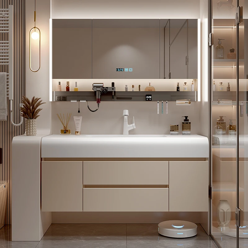 

Led Wash Bathroom Cabinet European Sink Modern Shelves Bathroom Cabinet Vanity Mirror Armario De Banheiro Home Accessories
