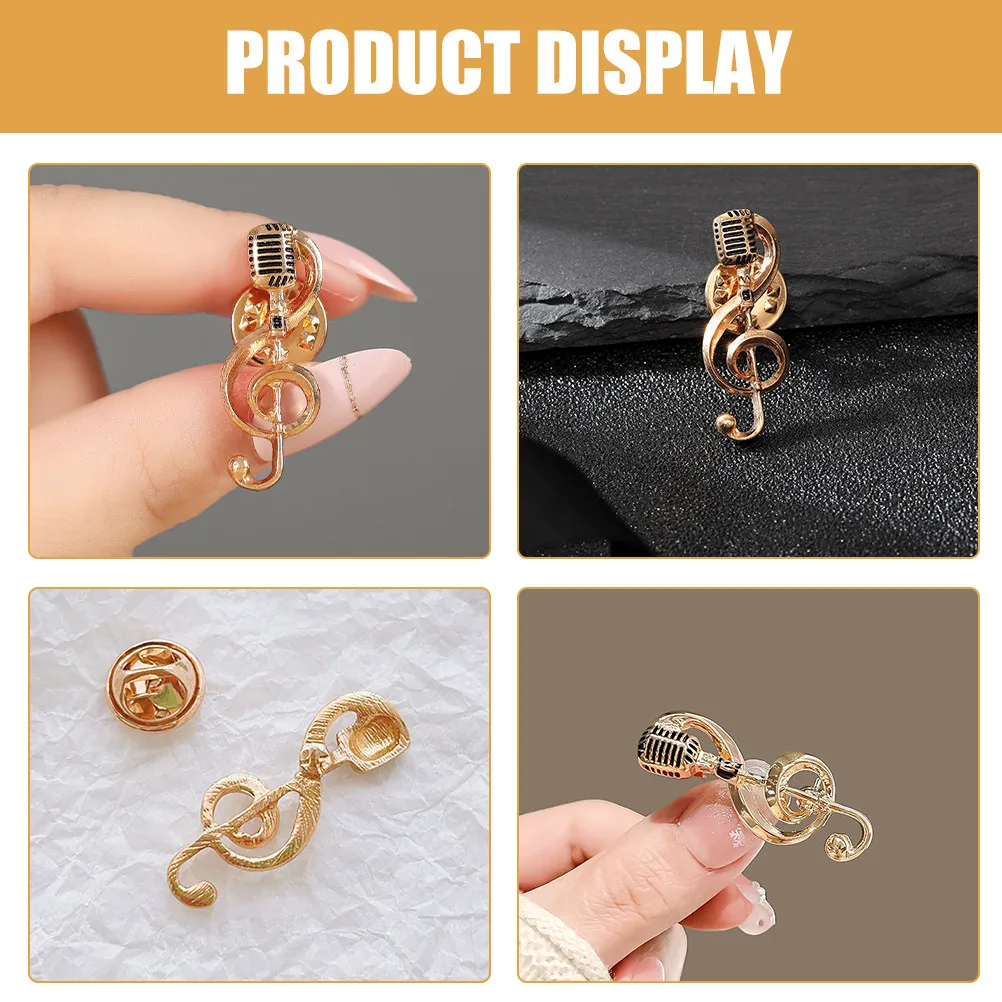 2Pcs Music Note Microphone Brooch Set Metal Lapel Pin for Women Men Music Lover Gift Party Banquet Accessory Gold Tone Alloy