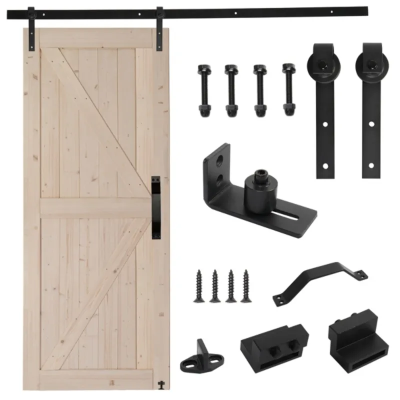 36 in X 84 in Unfinished Sliding Barn Door 6.6FT Barn Door Hardware Kit Handle K Frame Solid Spruce Wood Requires Simp