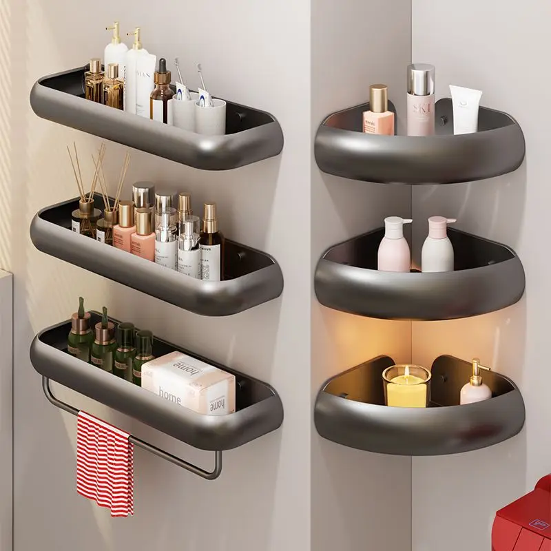 Wall Mounted Bathroom Storage Holder Grey White Aluminum Bath Shower Shelf Bath Shampoo Holder Basket Holder Corner shelf