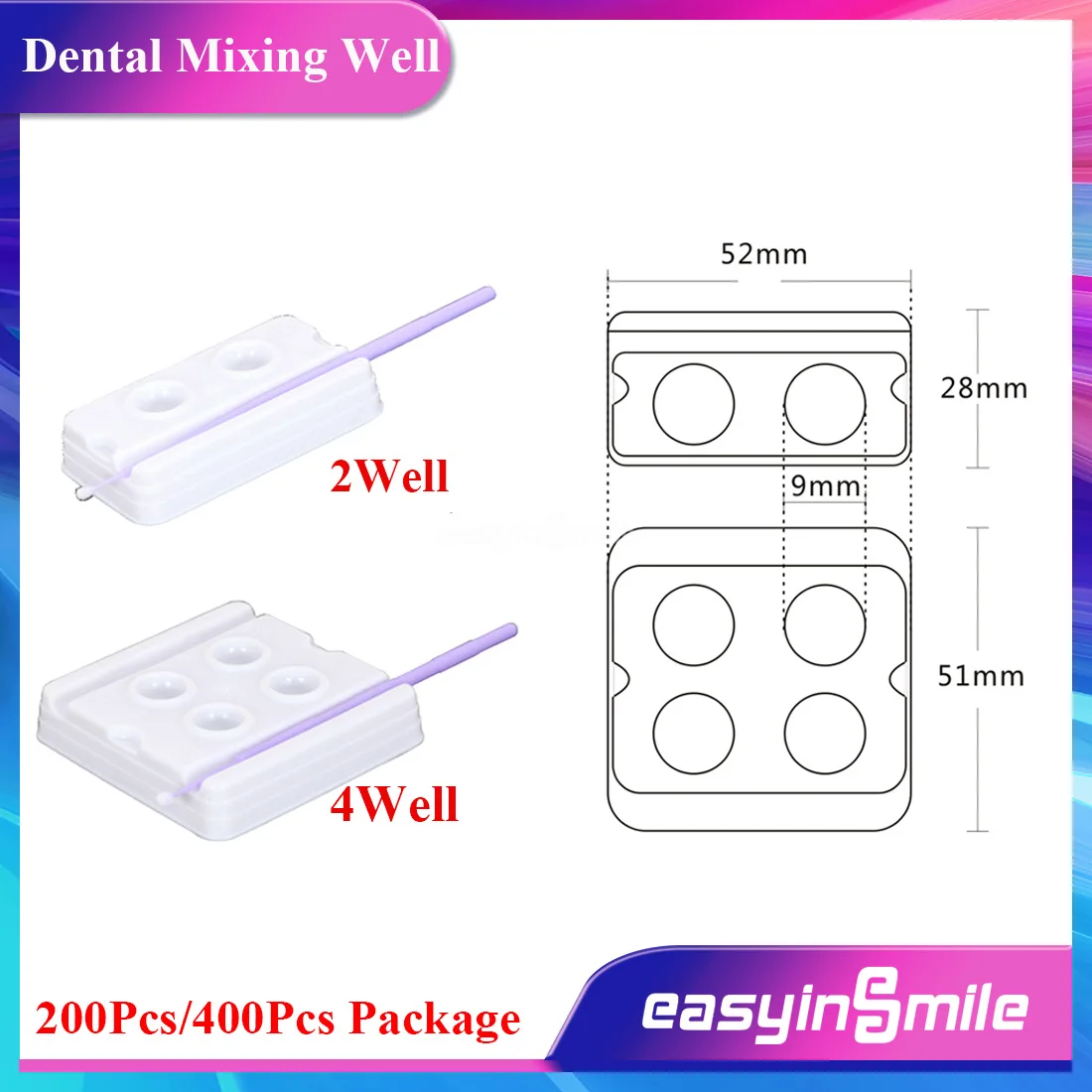 Easyinsmile 100/200pcs Dental Disposable Mixing Wells 2/4-Well Resin Adhesive Bonding Composites Trays Dishes Dentisty Matrials