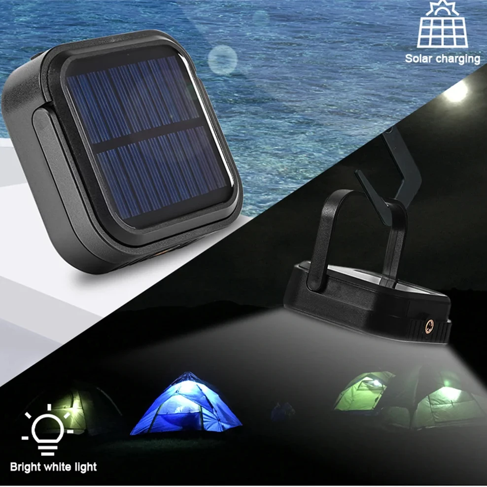 Solar Camping Lantern Rechargeable Tent Light Three Color Dimmable Multifunctional Work Lights Portable Outdoor Emergency Lamp