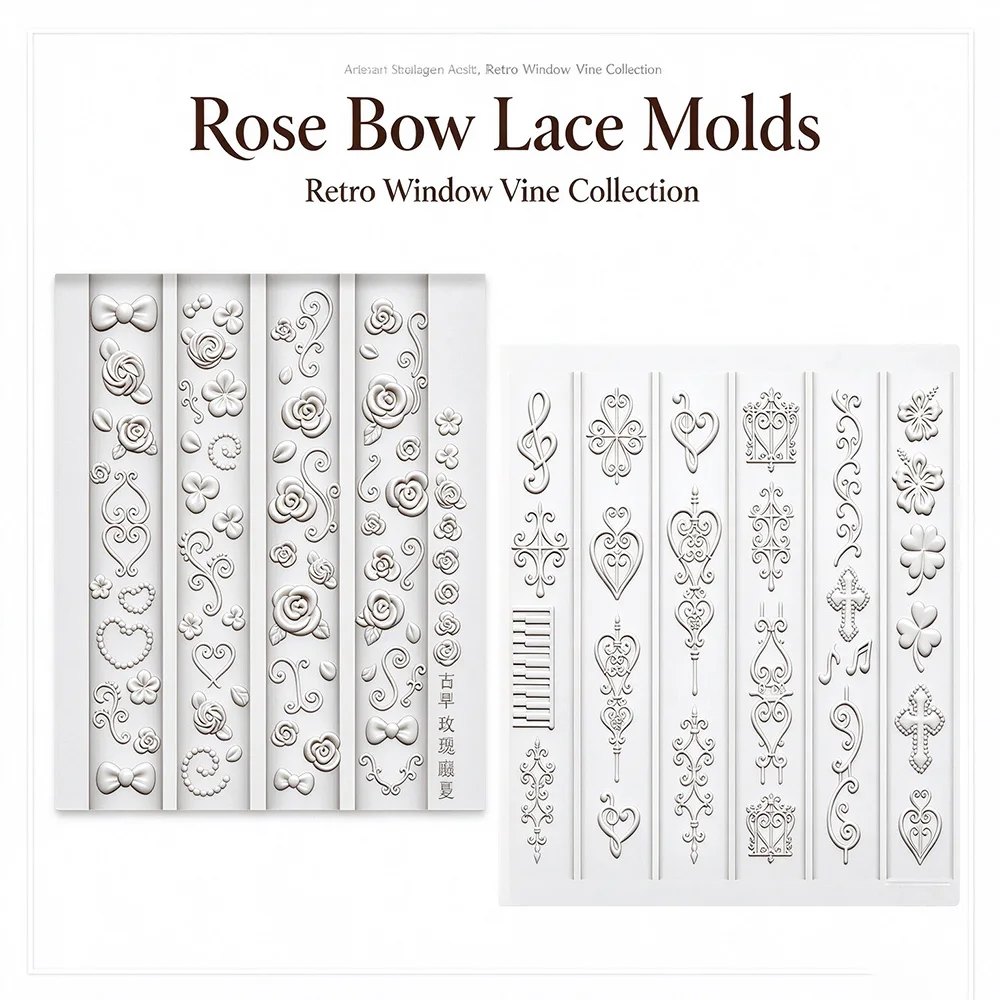 Vintage Window Lattice Vine Cross Y2K Piano Key Nail Silicone Mold 3D Embossed Rose Bow Nail Art DIY Mold Nail Silicone Mould