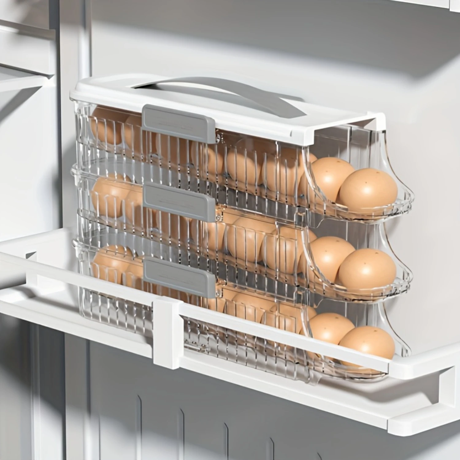 1pc Refrigerator Door Rolling Egg Holder Tray, Egg  Box, Refrigerator Stackable Portable Egg Box,  Contained Egg Box