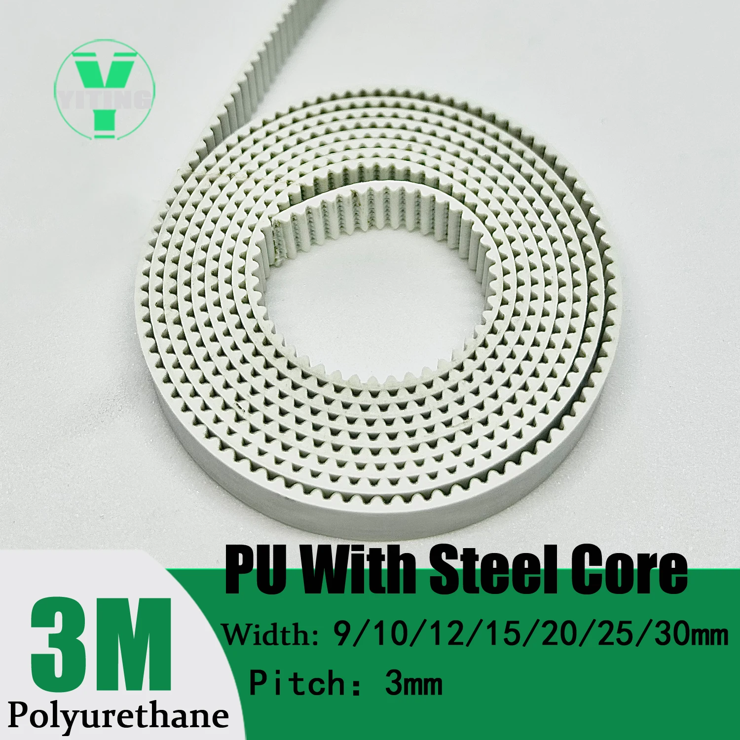 

HTD 3M White Open Timing Belt Width 9/10/12/15/20/25/30mm Polyurethane Steel PU 3M HTD3M Synchronous Belt