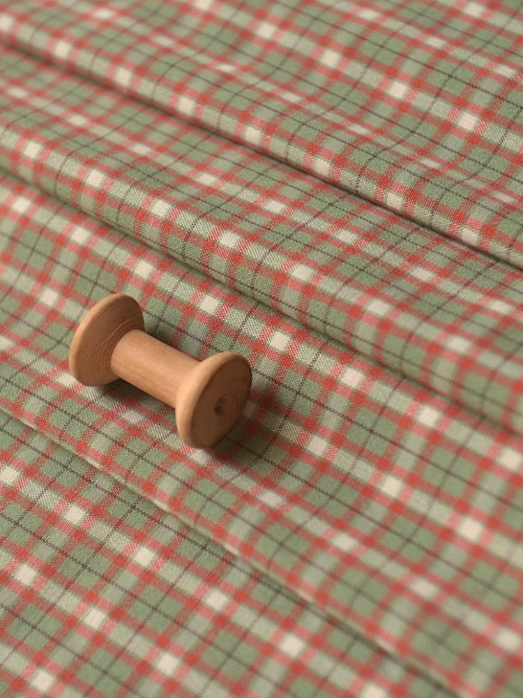 Red-Green Polyster Cotton Fabric, Checkered DIY Shirt Top, Jumpsuit Dress, Children's Clothing, Handmade Fabrics