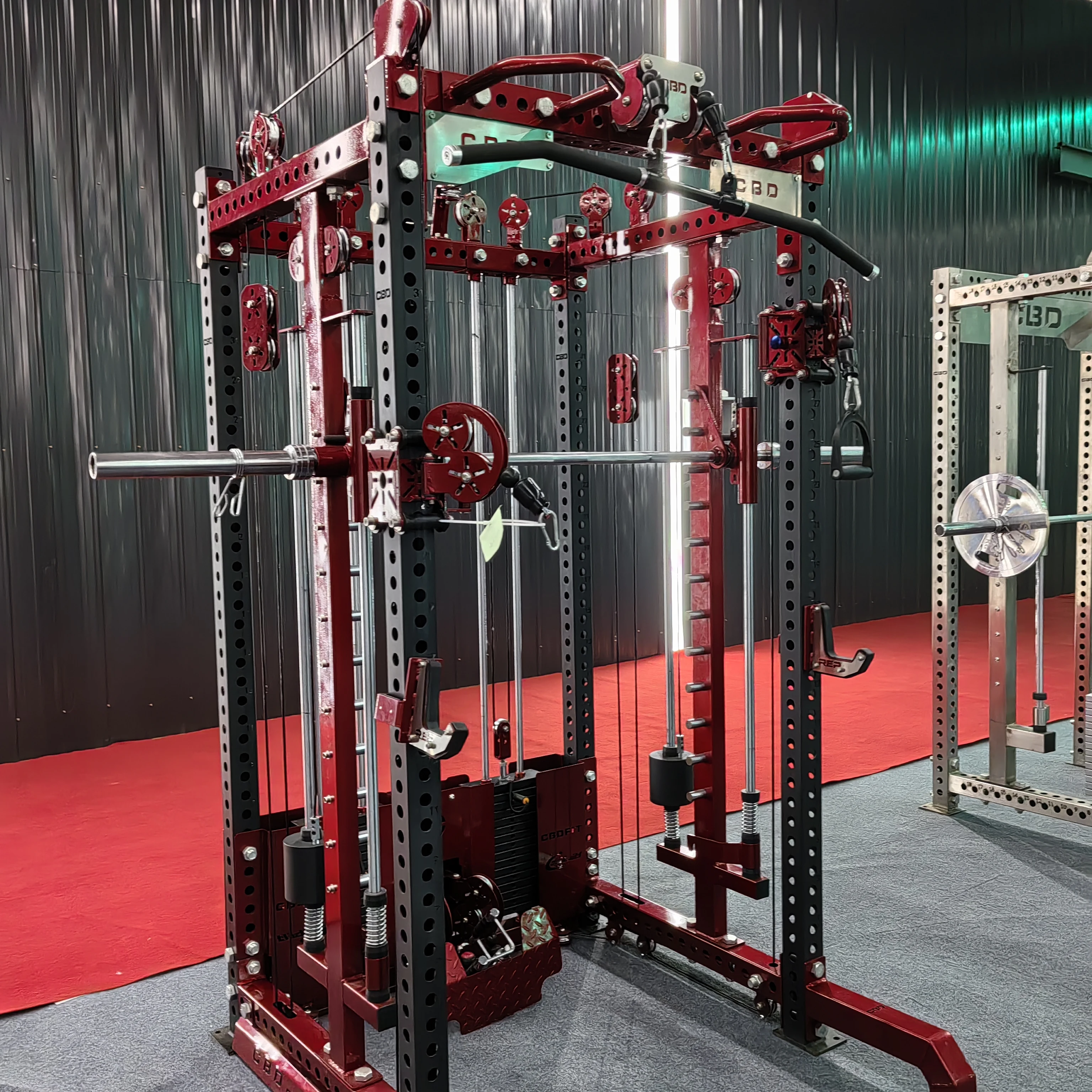 Vertical Leg Press Power Cage Squat Rack with LAT-Pull Down Cable Crossover Rotating Arms System Gym Equipment All in One