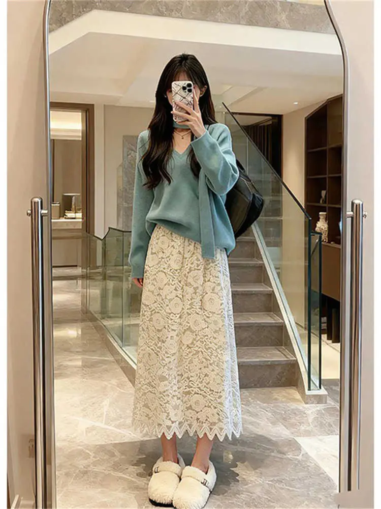 

Chic Two-Piece Set Women's Gentle Sle with Sa Winter New Arrival Faionable Skirt Korean Sle Casual Wear for Adults