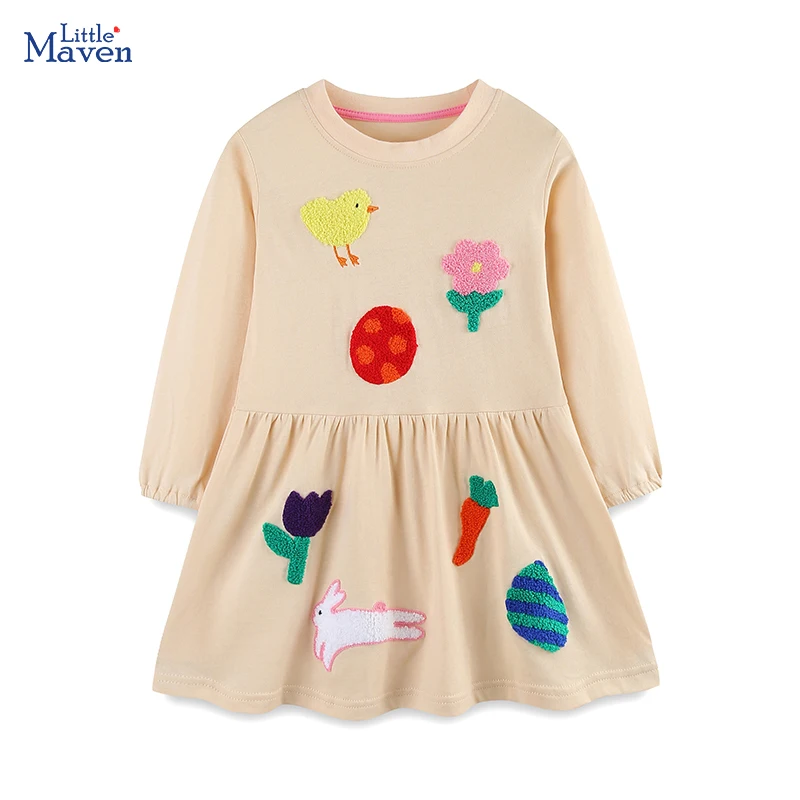 Little Maven Kinder Freizeitkleid Herbst Frühling Tier Kaninchen Huhn mit Blumen Kinderkleider Baby Mädchen Kostüme