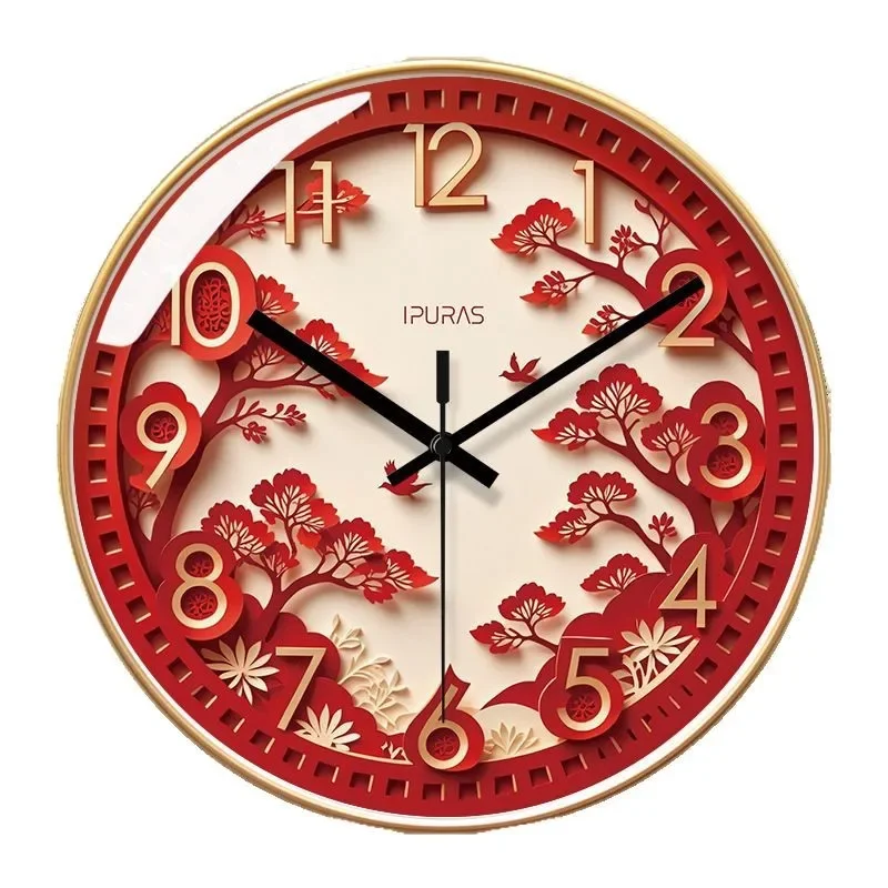 2026 New 10/12/14-inch Chinese-style Paper-cut Painting Wall Clock Living Room Creative Simple Silent Fashion Quartz Clock Watch