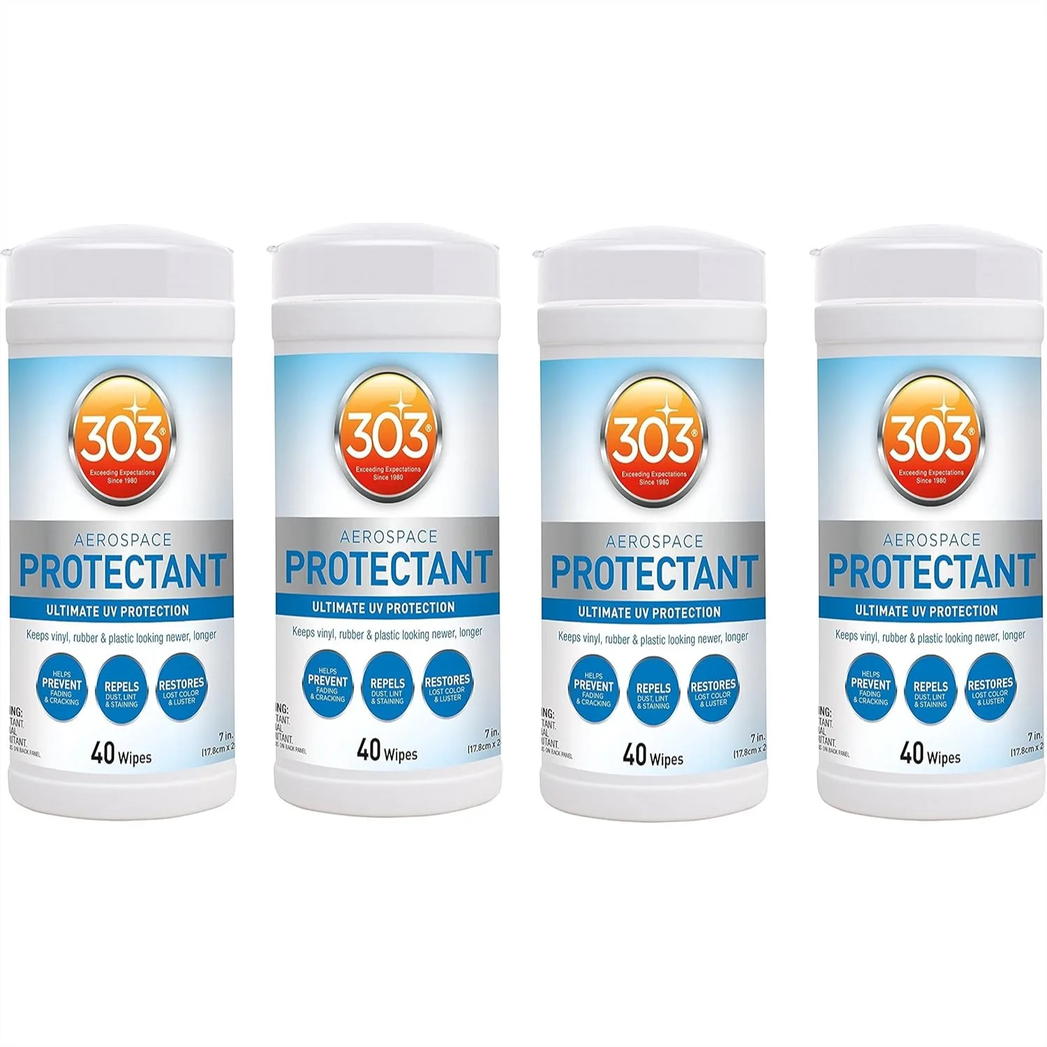 

303 UV Protectant Wipes for Vinyl, Plastic, Rubber, Leather & Fiberglass, 160 Towelettes, 4PK, Non-Toxic Matte Finish