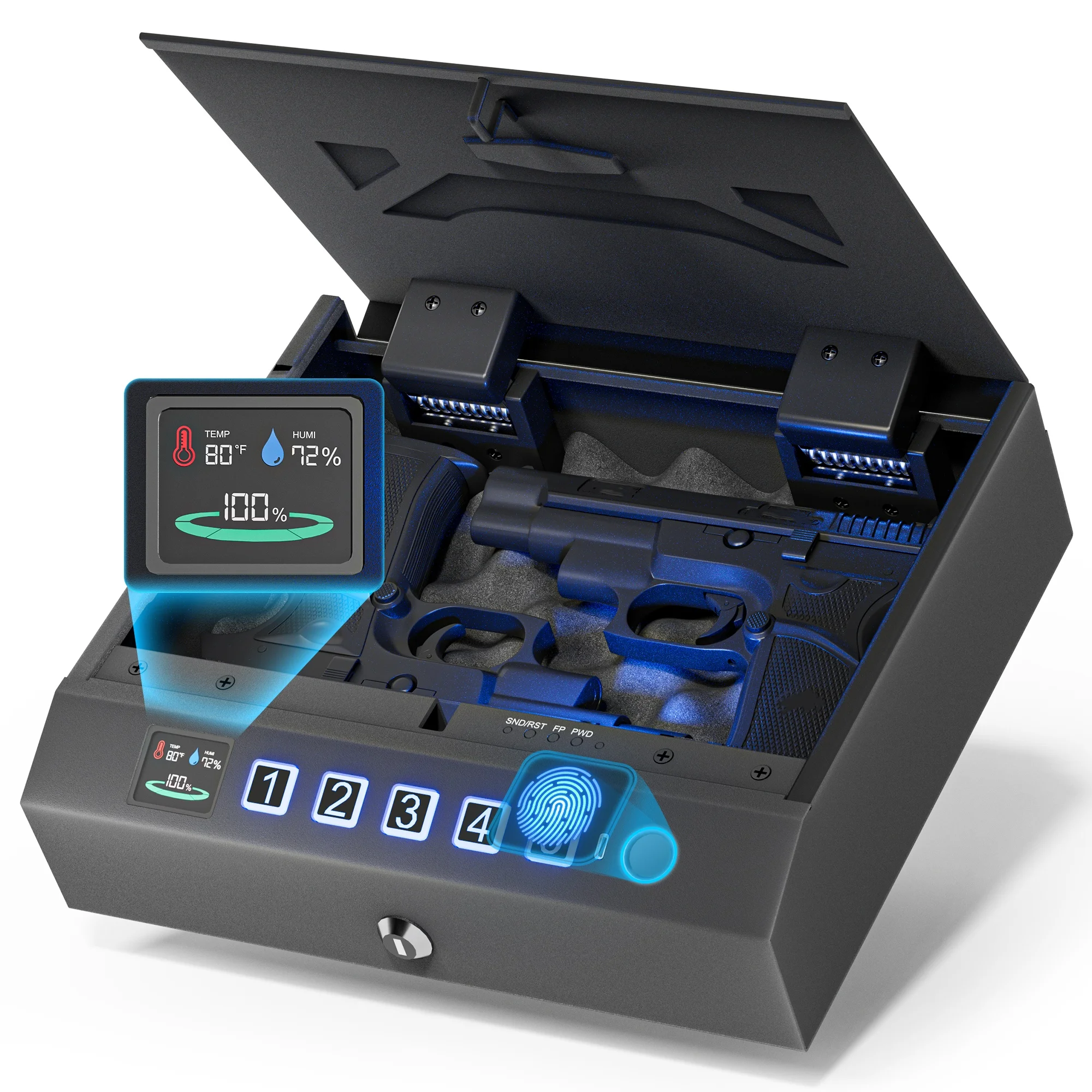 خزائن مسدس آمنة للمسدس، خزائن مسدس بيومترية مع شاشة LCD وصندوق قفل مسدس يدوي مضاد للسرقة لدرج المكتب ومنضدة السيارة #1