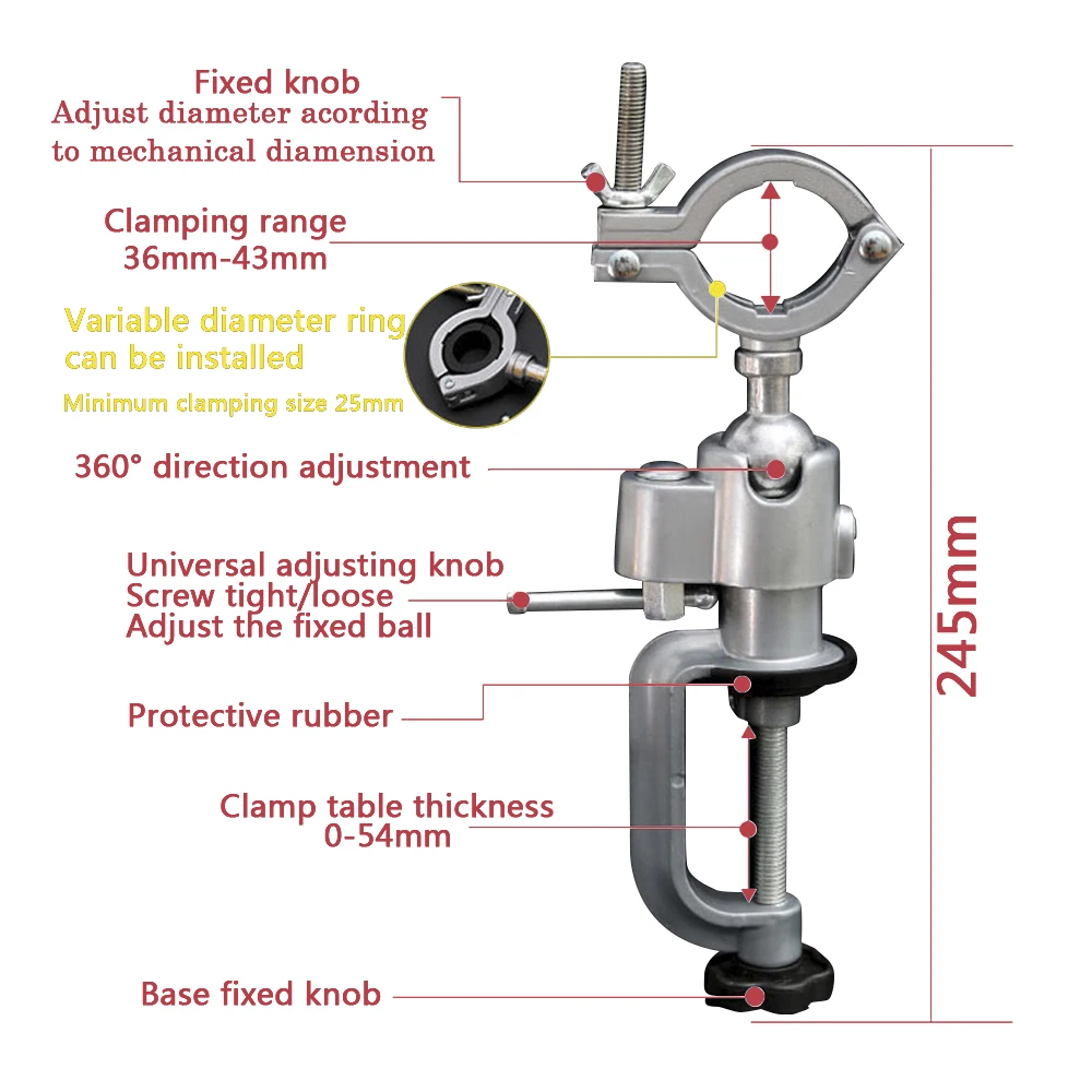 360 Degree Universal Aluminum Alloy Table Vise Multifunctional Swivel Bench Vise Clamp Electric Drill Stand Rotating Tool DIY