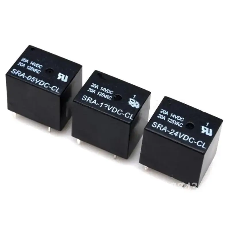 100Pcs 5V 12V 24V 20A DC Power Relay SRA-05VDC-CL SRA-12VDC-CL SRA-24VDC-CL 5Pin PCB Type In stock Black Automobile relay