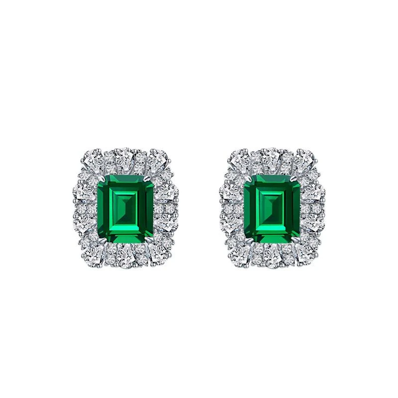 

KARLOCH 100% 925 Sterling Silver 9*11mm Emerald High Carbon Diamond Stud Earrings For Women Sparkling Wedding Fine Jewelry Gifts