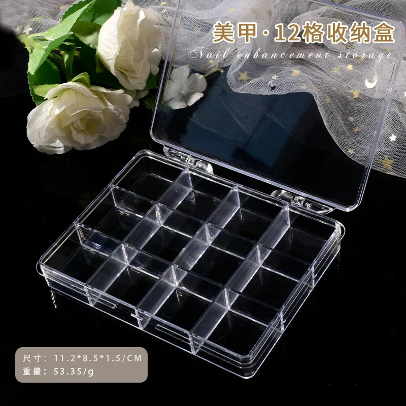 24/12/6Grids Storage Box For Nail Accessories Clear Acrylic Empty Organizer Container Rhinestone Decor Box Nail Parts Box