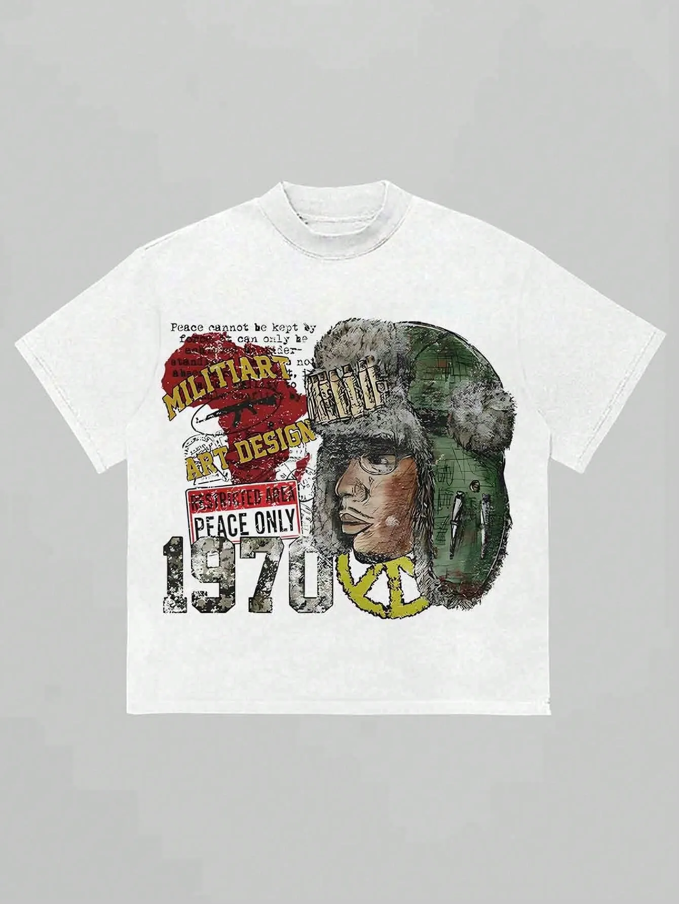 Men Vintage Warzone 1970 Militia Graphic T-shirt Double Sided Print Oversized Crew Neck Streetwear Hip Hop Casual Short Sleeve