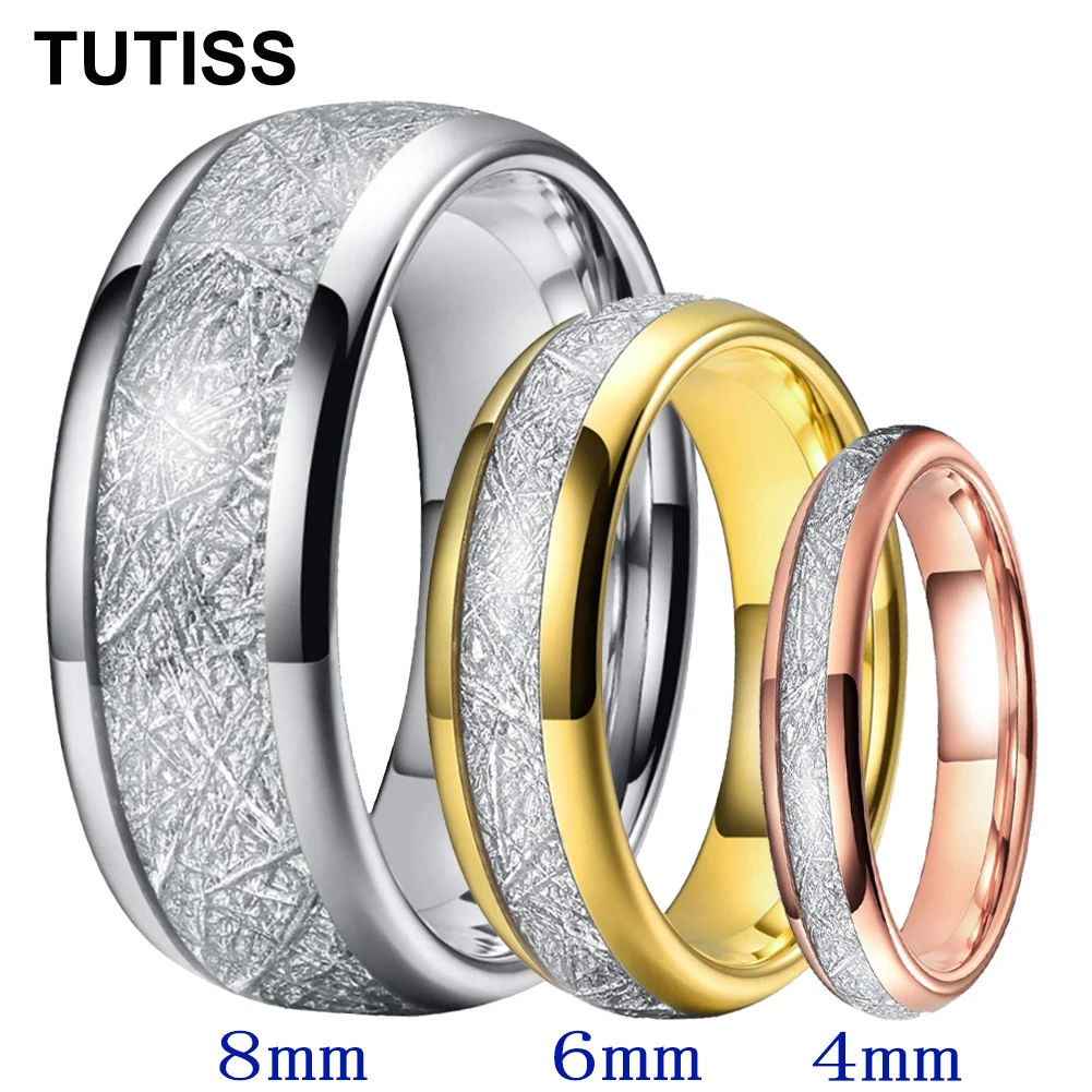 

TUTISS 4/6/8mm Mens Womens Tungsten Carbide Ring Imitated Meteorite Inlay Nice Engagement Wedding Band Domed Polished Finish