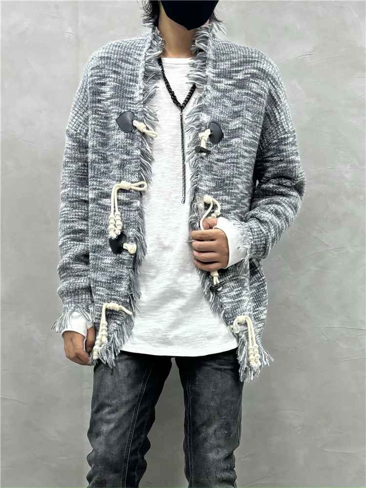 Retro Frayed Cardigan Wool Men's and Women's Loose Sweater Casual Jacket