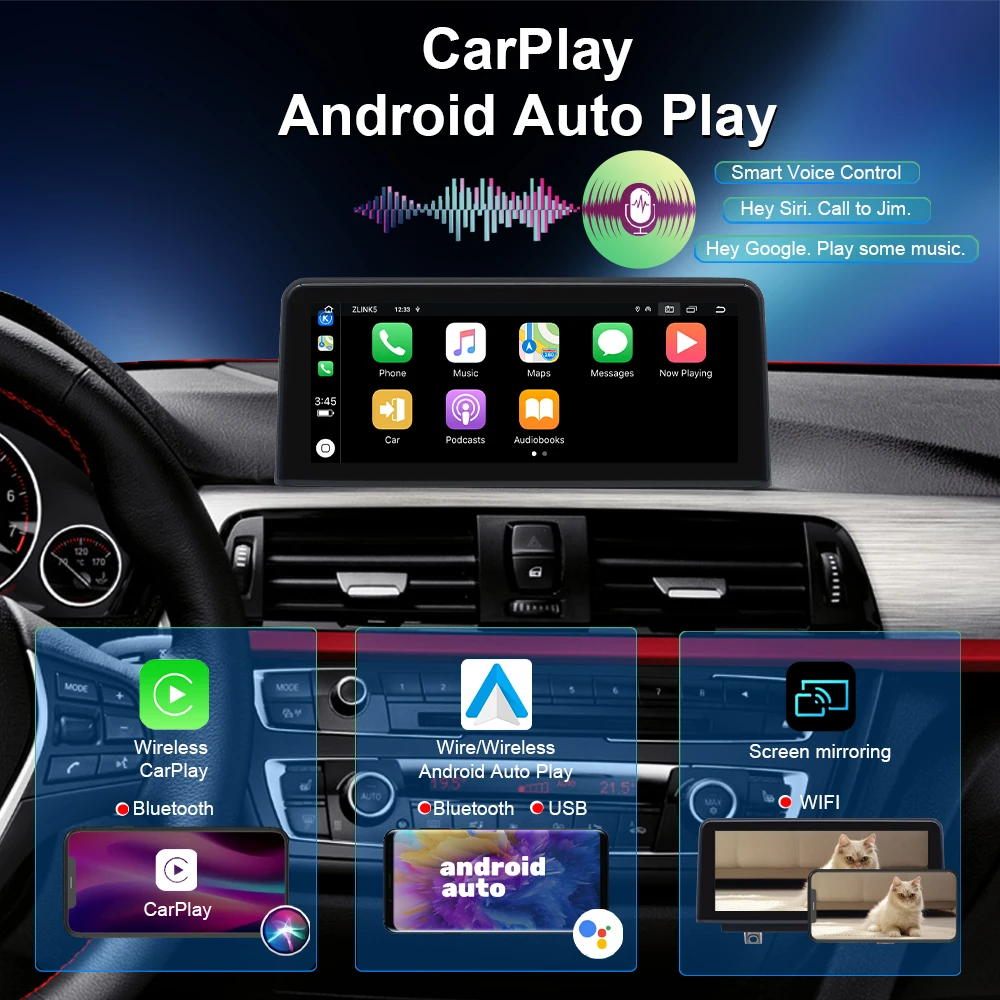 

10.25' Wireless CarPlay Android Auto Multimedia Display Screen For BMW 3 4 Series M3 M4 F30 F31 F32 F33 F34 F36 F80 F81 F82 F83