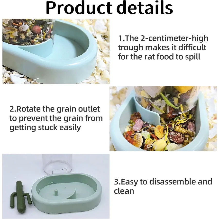 وعاء توزيع طعام الفئران الأوتوماتيكي مع زجاجة مياه ووعاء طبق الطعام لجربوع الفأر القزم باللون الأخضر