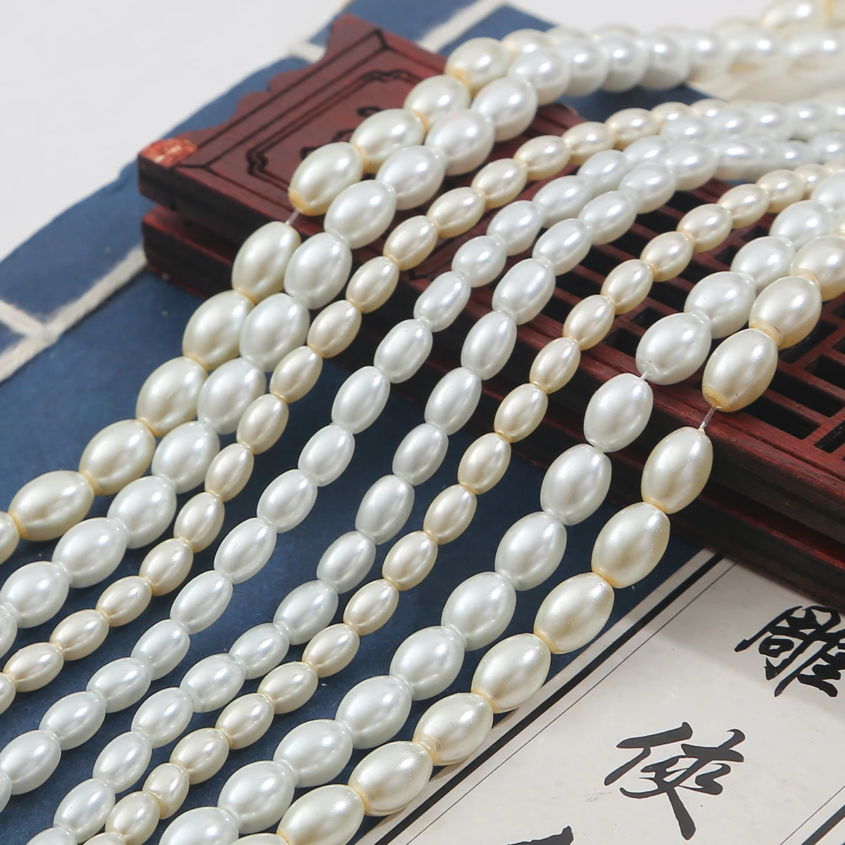 80cm/String Approx 90/120Pcs Ivory/White Glass Imitation Pearl Oval Beads For DIY Jewelry Making Bracelet Necklace Supplies - view 3