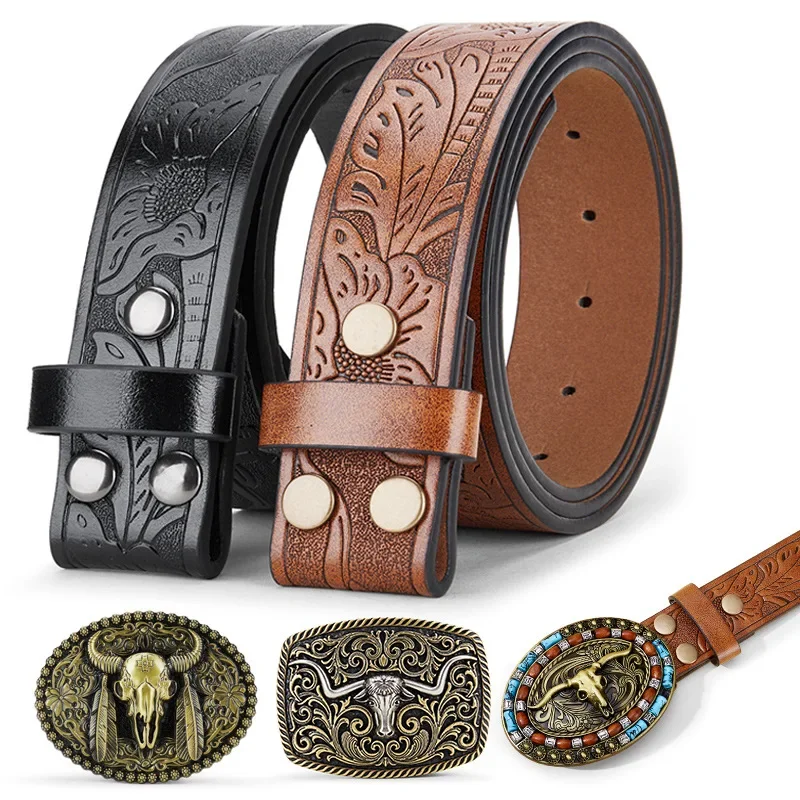 3.8cm Belts Without Buckle PU Leather Belt Body No Buckle Strap for Smooth Buckle Belt High Quality Male Belts