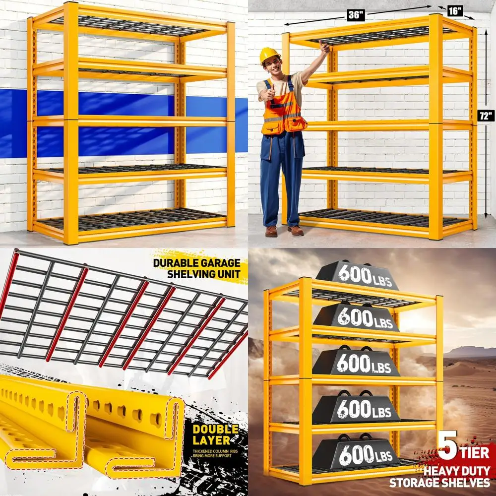 

Heavy Duty 5-Tier Adjustable Metal Storage Shelves for Pantry, Basement, and Workshop, Supporting Up to 3000LBS