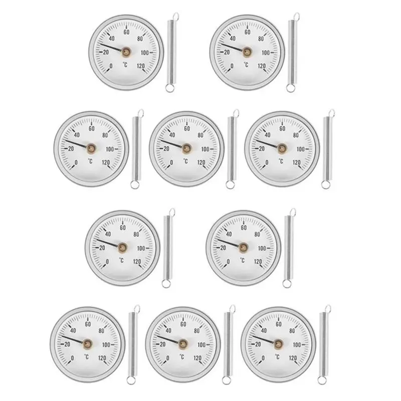 

ABLQ 10 PCS 63Mm Thermometer Temperature Round Plate Gauge With Spring,Range 0-120℃, Aluminum Case