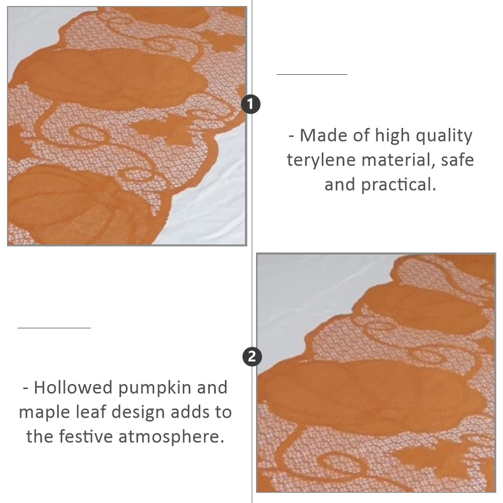 

1Set Orange Hollowed Pumpkin Lace Table Runner and Table Mat Set Thanksgiving Polyester Tablecloth Festival Party Decorations