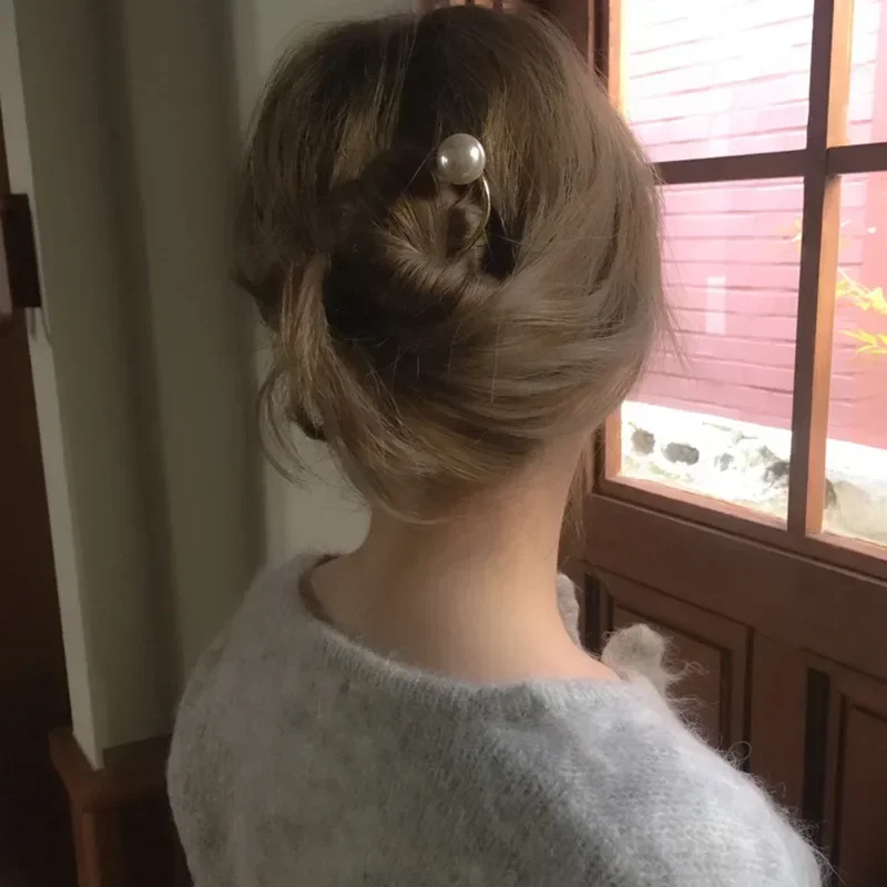 الكورية نمط U على شكل دبابيس الشعر مقاطع الشعر للنساء أنيقة شوك معدنية خمر اللؤلؤ تصفيف دبابيس الشعر أدوات تصفيف الشعر الهدايا