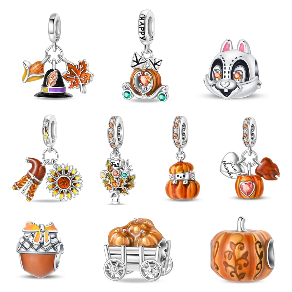 

Delicate 925 Sterling Silver Squirrel Pumpkin Easter Series Dangle Charm Fit Original Bracelet DIY Festival Jewelry Gift Making