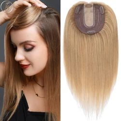 TESS 10x12cm adornos para el cabello pelucas de cabello Natural 3,5x9cm mujeres Topper Clip de cabello humano en extensiones de cabello Rubio marrón mujeres postizo