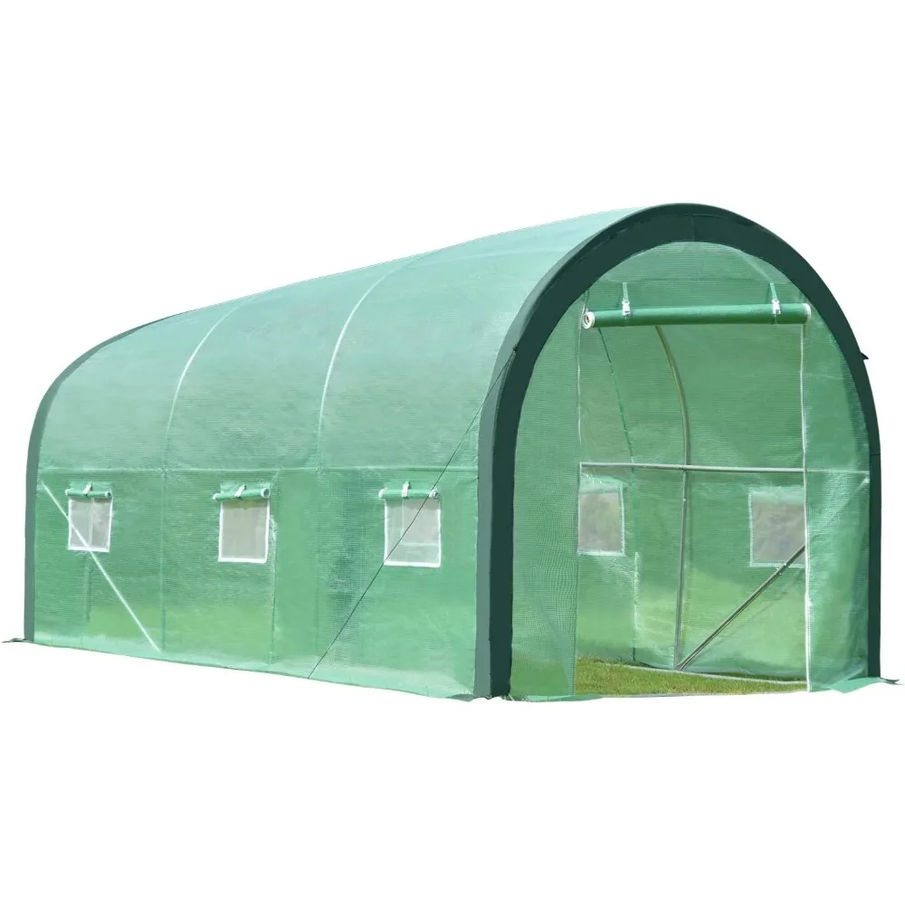 

12 x 7 x 7ft. Portable Walk-in Tunnel Greenhouse, Large Heavy Duty Gardening Plant House with 2 Zippered Doors 6 Screen Windows