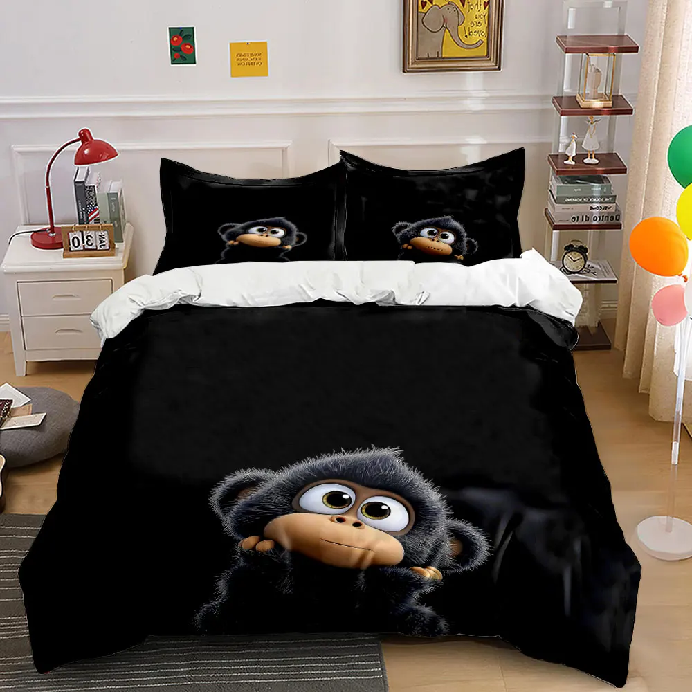 The little monkey holding its head Print Bedding Set 1 Duvet Cover 2 Pillowcases for Adult and Children Luxury Gift Full Size