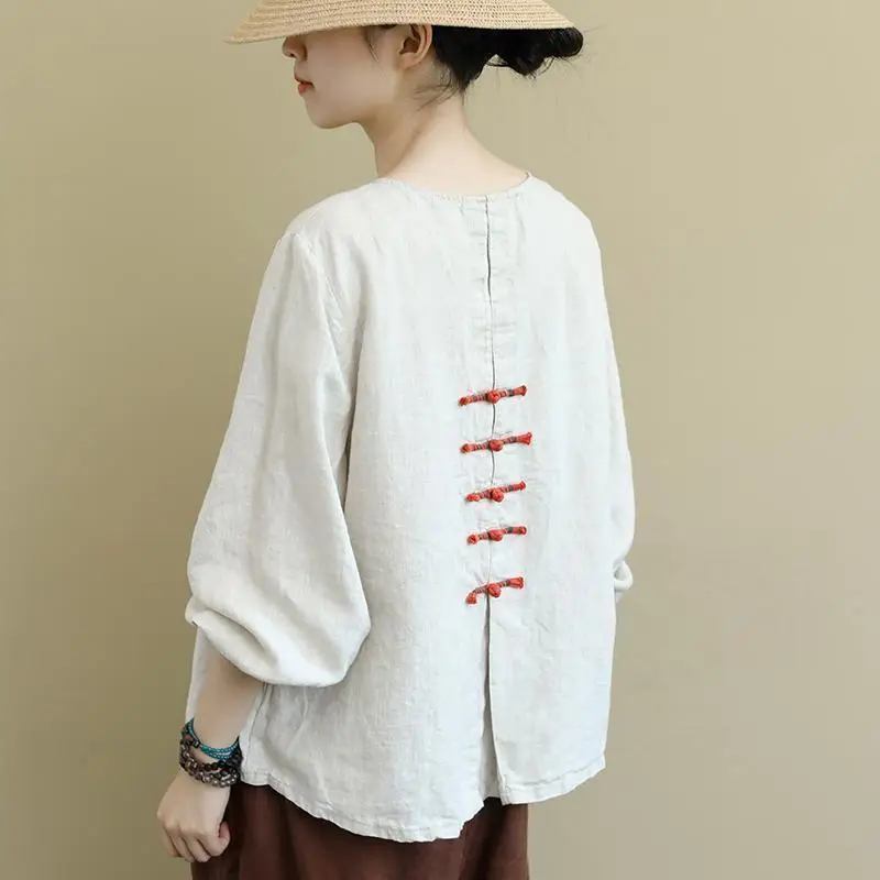 Pregnant Women's Retro Chinese Style Button Cotton And Linen Top Pregnant Women 2023 Spring and Autumn Shirt Maternity Top LF059