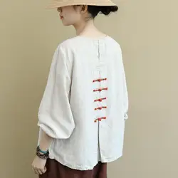 Pregnant Women's Retro Chinese Style Button Cotton And Linen Top Pregnant Women 2023 Spring and Autumn Shirt Maternity Top LF059