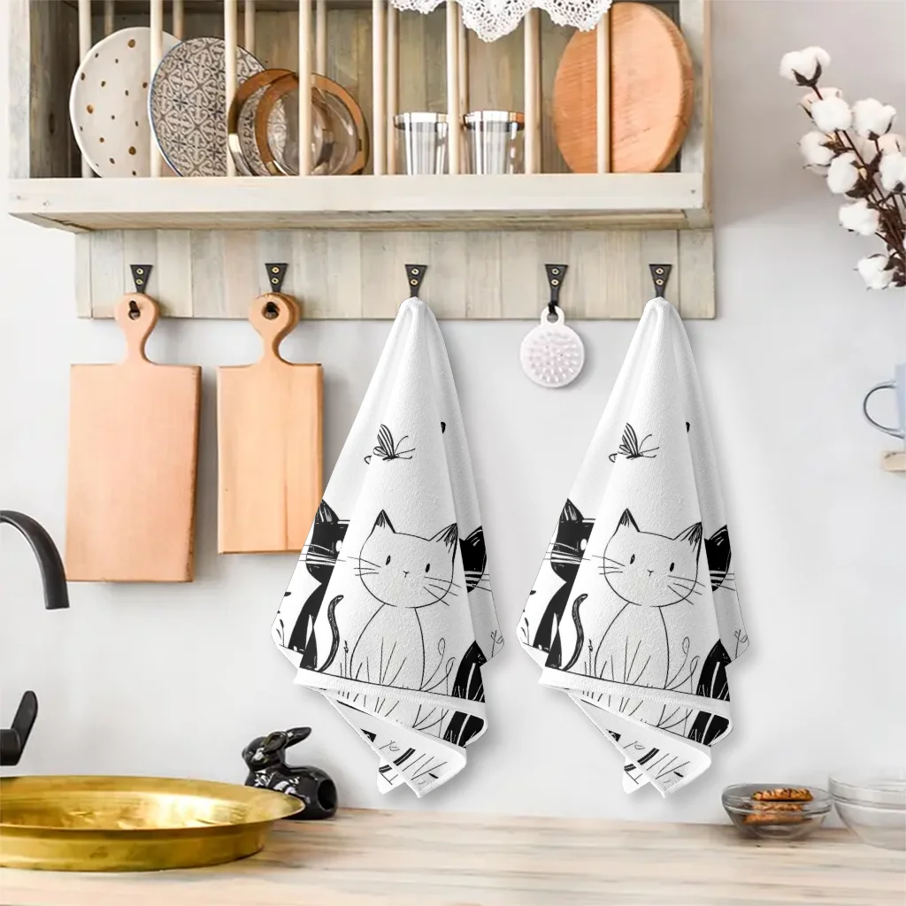 2 ชิ้น, ผ้าเช็ดครัวลายแมวและผี - Home Cooking For Cats บทวิจารณ์และราคา
