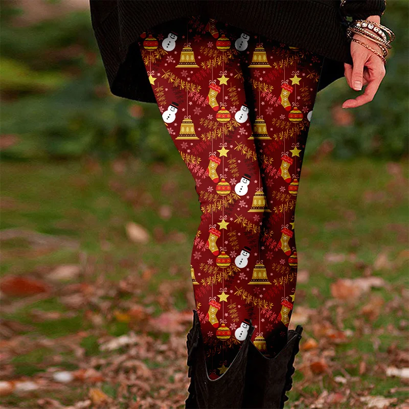 

Эластичные женские леггинсы со снеговиком и 3D принтом Санта-Клауса, удобные штаны для йоги из полиэстера, осенне-зимние свободные брюки с высокой посадкой
