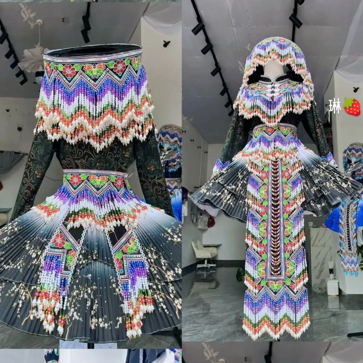 2025 جديد يوننان مياو الأرجواني تنورة قصيرة مجموعة المطرزة حبة أعلى + تنورة قصيرة + قبعة الملابس العرقية مجموعة جديدة هالوين عيد الميلاد #2