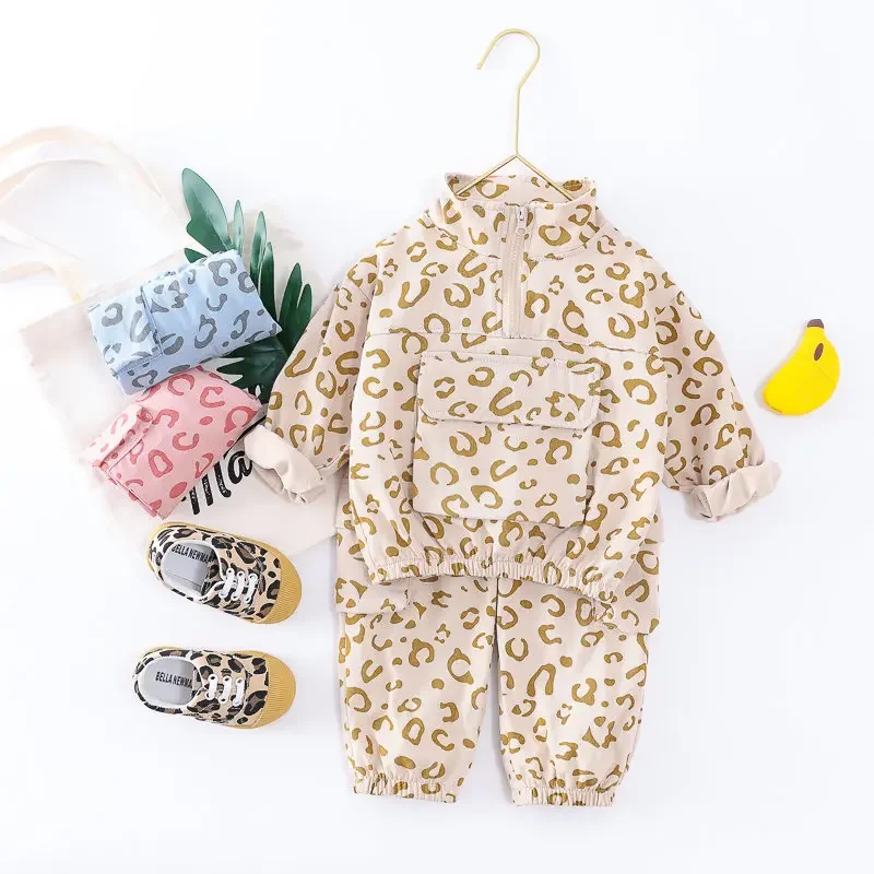 Boys Kids Clothing Girl Hooded Casual Clothes 2022 Fashion Patchwork Leopard Kids Boys Coat Pants 2pcs/Set Children Tracksuit