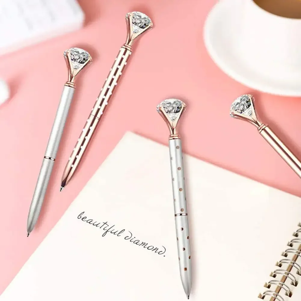 Large Diamond Crystal Pen Ballpoint  Student Stationery Office Business Gifts 1.0mm Metal Nib Rhinestone  Ball Point