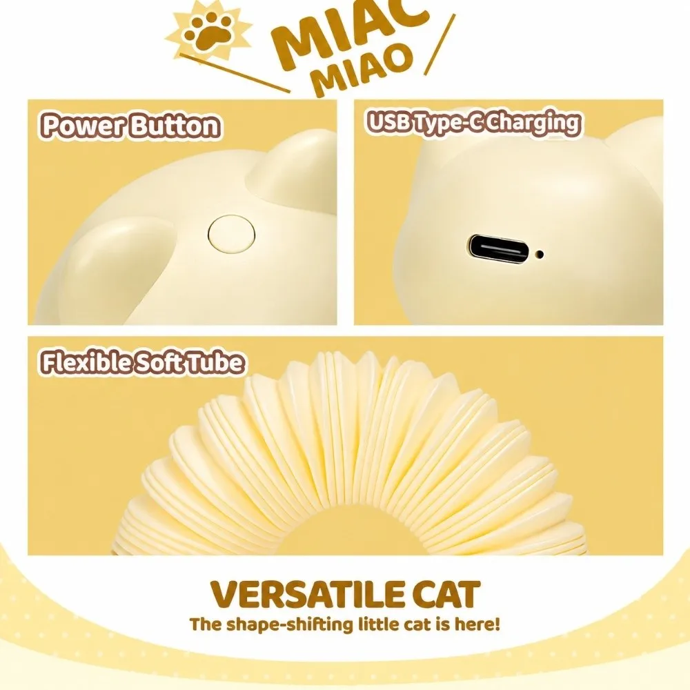 New Telescopic Cat Night Light LED Rechargeable Table Lamp One-Touch Control 3 Brightness Levels Desk Light Bedroom Bedside