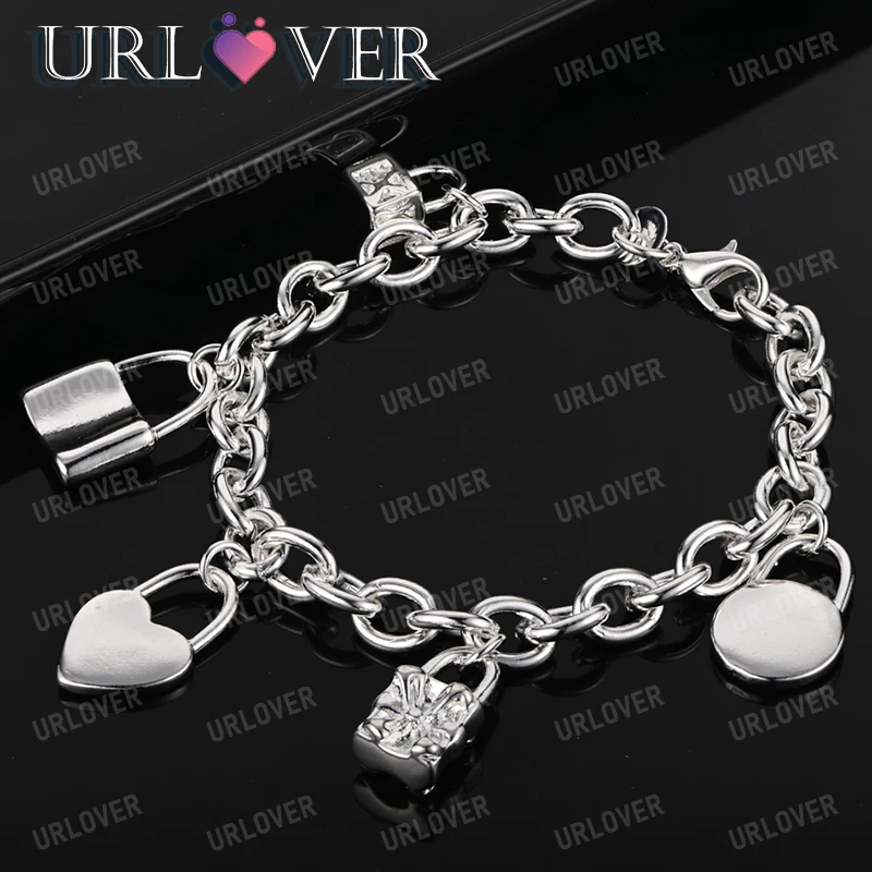 URLOVER 18K Gold Heart Lock Chain Bracelets For Woman 925 Sterling Silver Bracelet Party Wedding Fashion Jewelry Birthday Gift