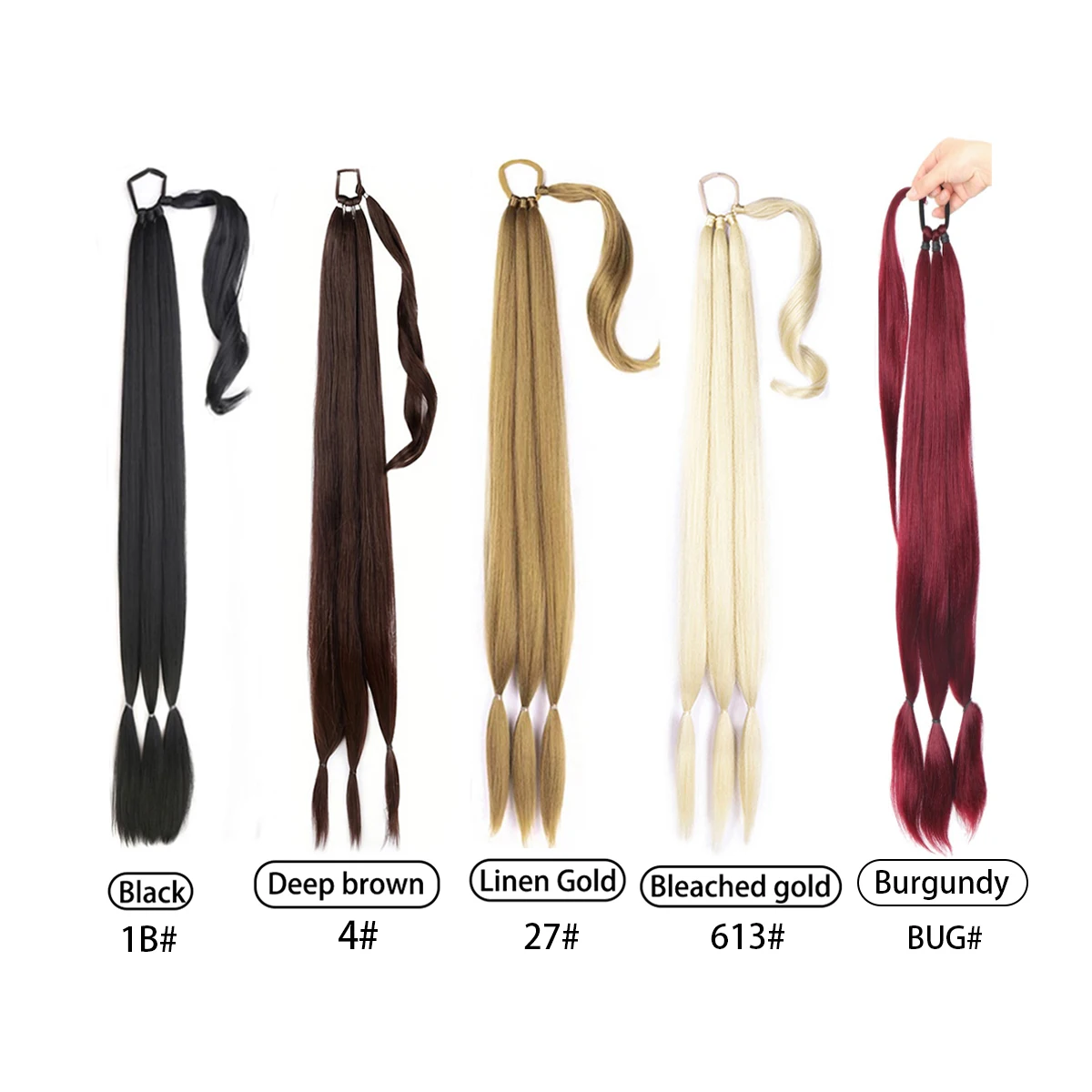 

34 Inch Long Braid Wig Piece with Elastic Band Straight Synthetic Hair for Women Daily Use DIY Braiding Hair Extension