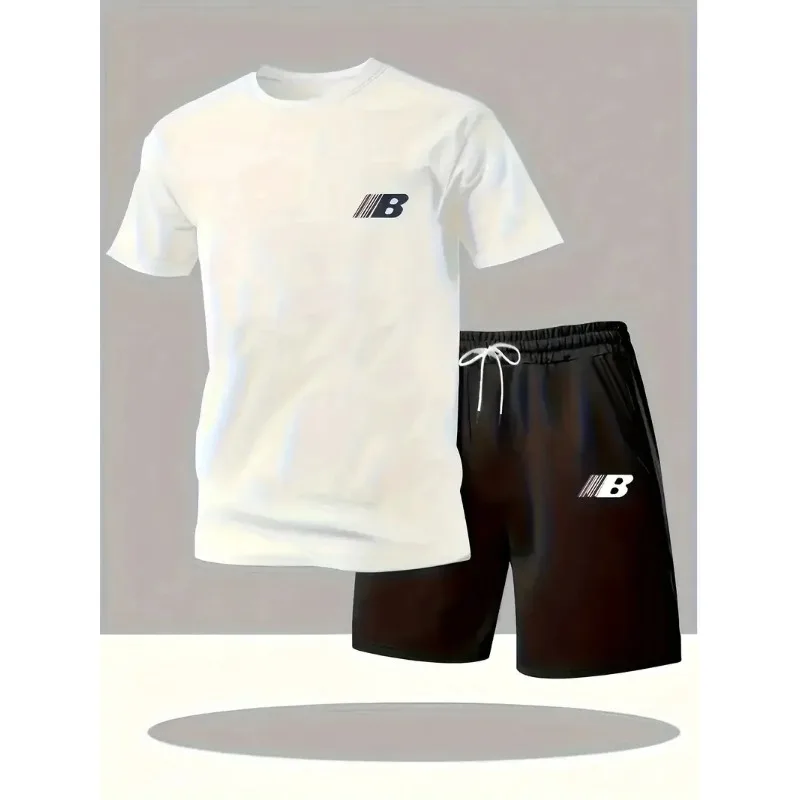 

Sports Style Men's Summer Breathable Sportswear Short Sleeved T-shirt+shorts, Lightweight and Comfortable Casual 2-piece Set